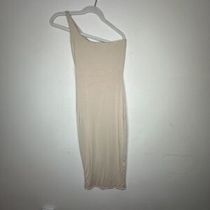 Re Ona Ivory Sophia One Shoulder Sexy Bodycon Knit Lined Midi Dress Medium